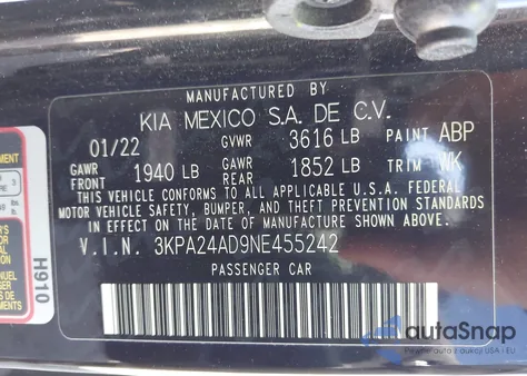 2022 Kia Rio S z USA, uszkodzony, nr VIN 3KPA24AD9NE455242
